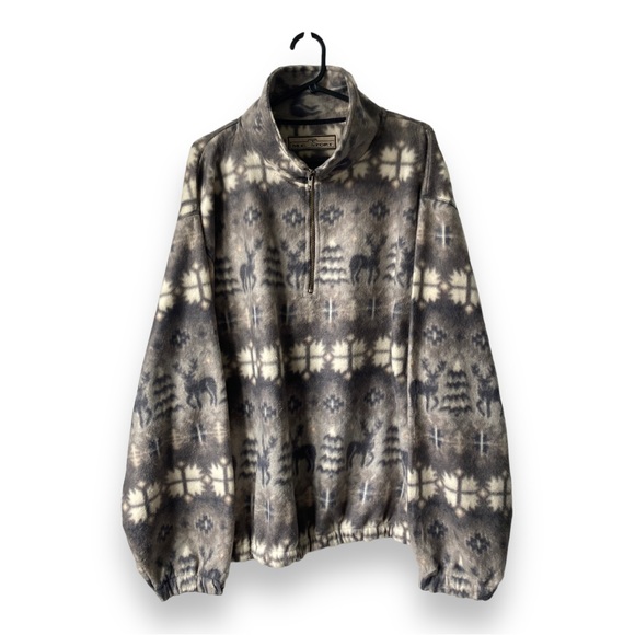 Vintage Grey & White Reindeer Patterned Fleece XL - Picture 3 of 8